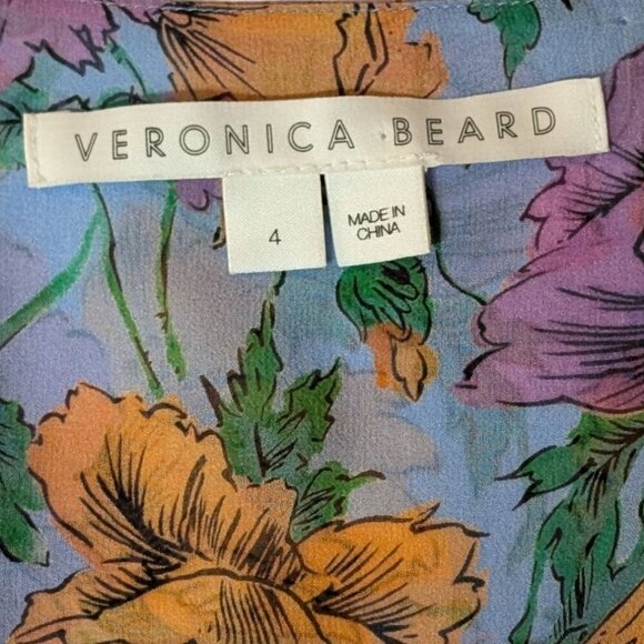 Veronica Beard Dress Sean Floral Printed Ruched Mini 100% Silk Size 4 - Picture 5 of 16